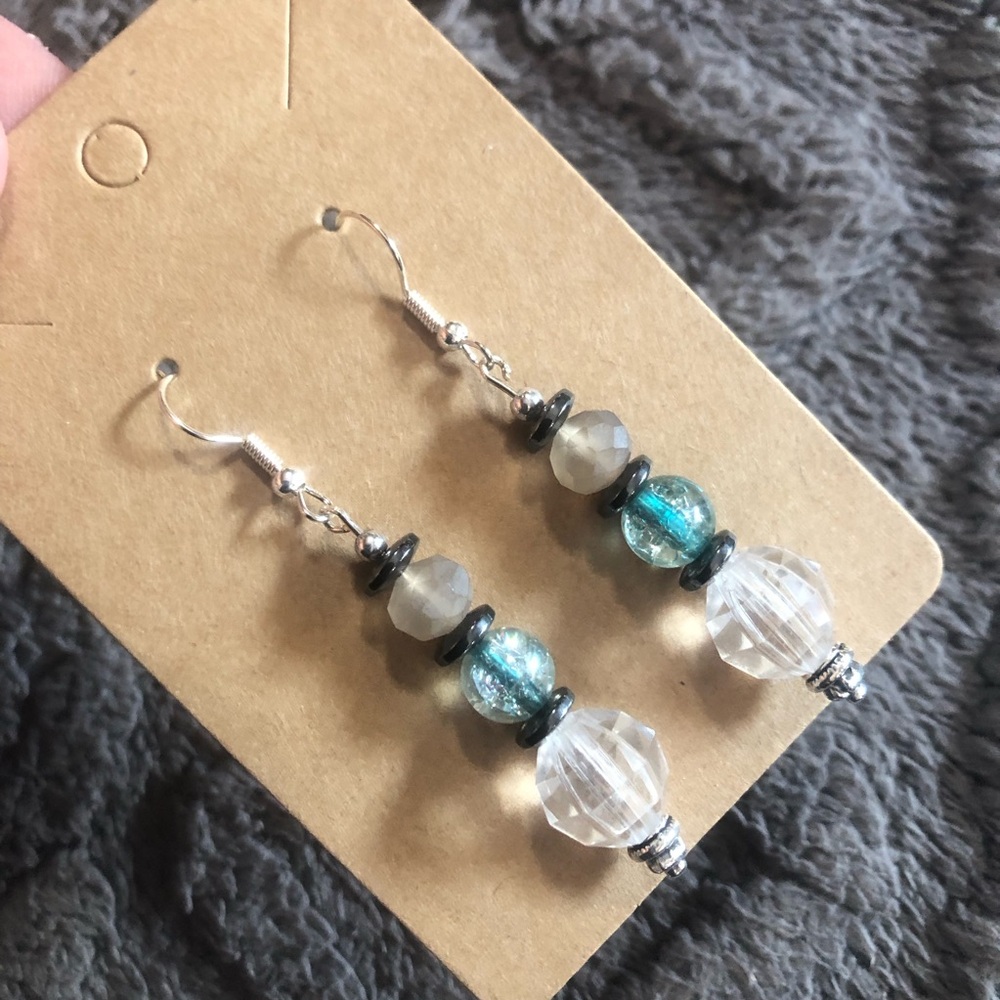 Handcrafted vintage bead glass hematite dangle earrings
